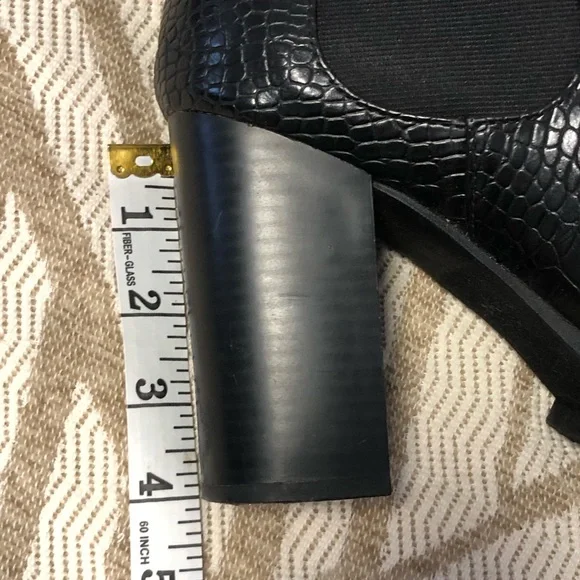 Soda Black Chunky Heeled Ankle Boots with crocodile/snake print - Picture 12 of 14